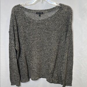 Eileen Fisher black/taupe open weave sweater.  Sz L.  EUC